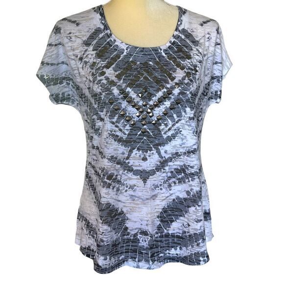 Cato Women's Tie-Dye T-Shirt with Studded Embellishment Gray White Medium - Picture 9 of 13